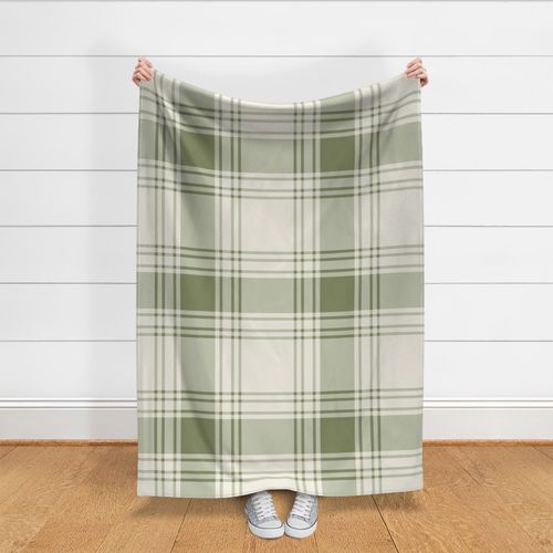 JUMBO simple plaid - creamy white & light sage green - heritage farmhouse