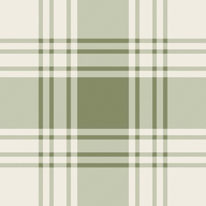 JUMBO simple plaid - creamy white_ light sage green - heritage classic stripe tartan