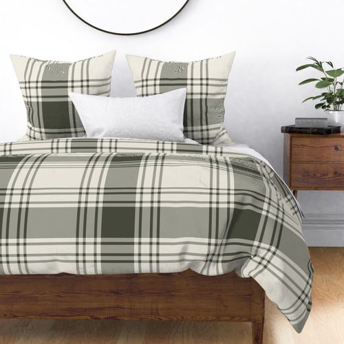 JUMBO simple plaid - creamy white & limed ash green - classic farmhouse