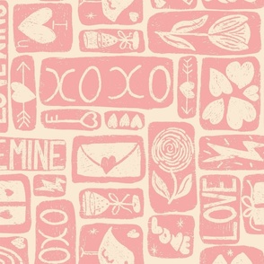 Valentine's Day Love Mosaic: Whimsical Romance Icons - Amorous Fabric Design - L