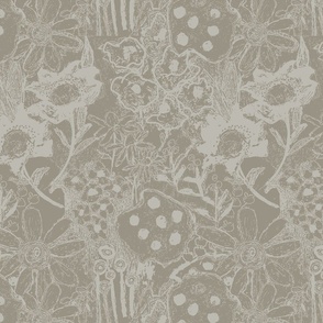 In a wild abstract garden - in grey and taupe inverse