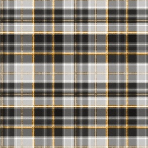 Grey checkered pattern with yellow-brown stripes.