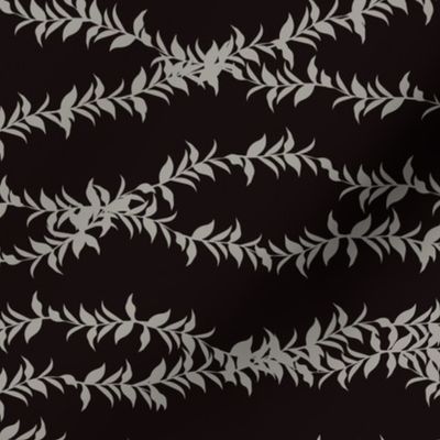 Black Vines Horizontal Stripe - Intertwined Leaves - Black and Pale Gray 