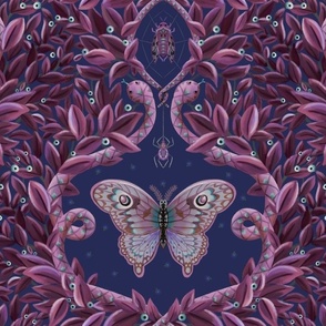 Luna moths, spiders and snakes in a magical jungle - damask - large.