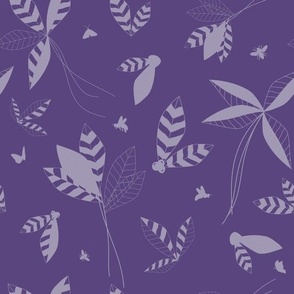 Playful Leaves Whimsical Bees Butterflies - Plum Purple Lavender