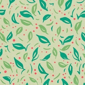 Ditsy Pear Leaves Light Green Background