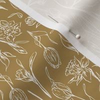 Floral Line Art, Gold, Yellow