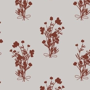 Wildflower Bouquet Floral Repeat - Pale Gray and Warm Brown