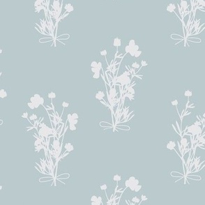 Wildflower Bouquet Floral Repeat - Pale Blue and White
