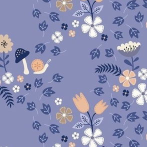 Playful floral garden in periwinkle - medium size