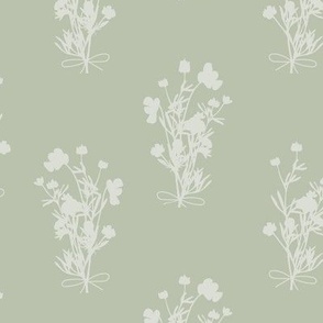 Sage Wildflower Bouquet Floral Repeat - Soft Muted Green