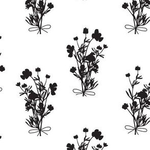 Wildflower Bouquet Floral Repeat - Black and White