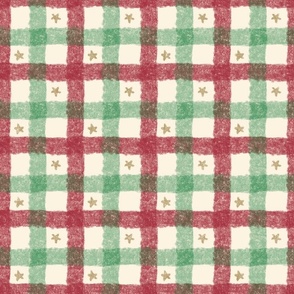 Gold Stars on Red & Green Gingham 