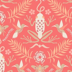 Peach Fuzz Paradise: Whimsical Frog and Floral Fantasy Fabric // large // animals, pond, Pantone