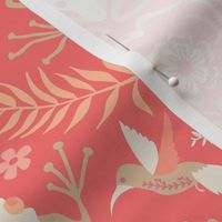 Peach Fuzz Paradise: Whimsical Frog and Floral Fantasy Fabric // medium // animals, pond, Pantone