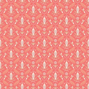 Peach Fuzz Paradise: Whimsical Frog and Floral Fantasy Fabric // small // animals, pond, Pantone