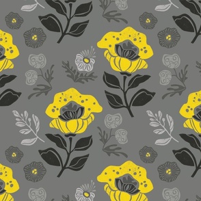 Worm grey and yellow poppies. seamless