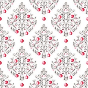 Christmas Damask in Red and Silver - Liberty Style