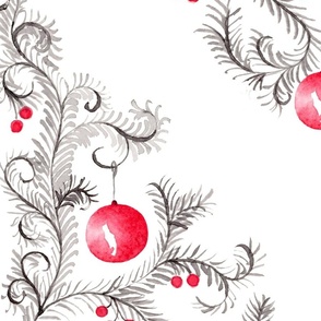 Christmas Damask in Red and Silver - Large Scale