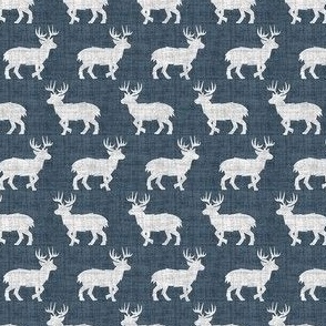 Shaggy Deer on Linen - Ditsy - Smoky Dark Blue Animal Rustic Cabincore Boys Masculine Men Outdoors Hunting Cabincore