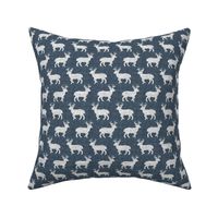 Shaggy Deer on Linen - Small - Smoky Dark Blue Animal Rustic Cabincore Boys Masculine Men Outdoors Hunting Cabincore