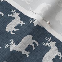 Shaggy Deer on Linen - Small - Smoky Dark Blue Animal Rustic Cabincore Boys Masculine Men Outdoors Hunting Cabincore