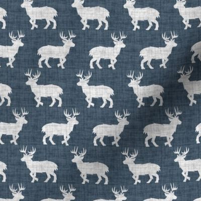 Shaggy Deer on Linen - Small - Smoky Dark Blue Animal Rustic Cabincore Boys Masculine Men Outdoors Hunting Cabincore