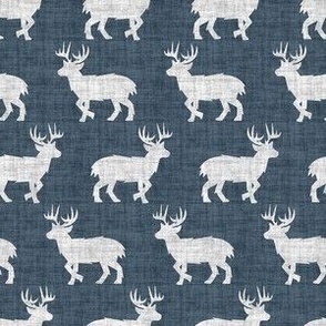 Shaggy Deer on Linen - Small - Smoky Dark Blue Animal Rustic Cabincore Boys Masculine Men Outdoors Hunting Cabincore