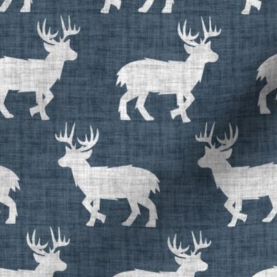 Shaggy Deer on Linen - Medium - Smoky Dark Blue Animal Rustic Cabincore Boys Masculine Men Outdoors Hunting Cabincore