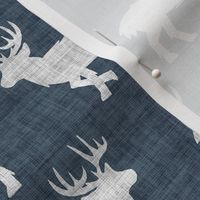 Shaggy Deer on Linen - Medium - Smoky Dark Blue Animal Rustic Cabincore Boys Masculine Men Outdoors Hunting Cabincore