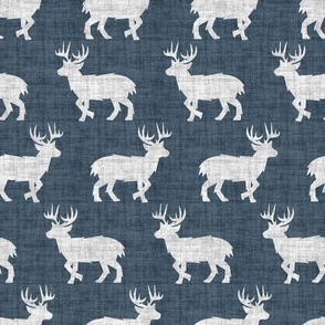 Shaggy Deer on Linen - Medium - Smoky Dark Blue Animal Rustic Cabincore Boys Masculine Men Outdoors Hunting Cabincore