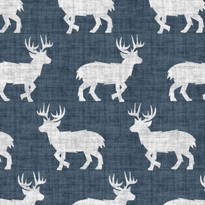 Shaggy Deer on Linen - Large - Smoky Dark Blue Animal Rustic Cabincore Boys Masculine Men Outdoors Hunting Cabincore