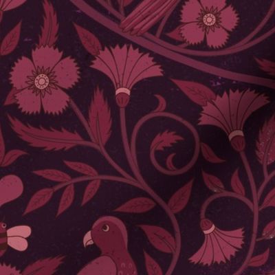 Parrot and Bee Block print Ogees - maroon and black - Large scale by Cecca Designs