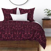 Parrot and Bee Block print Ogees - maroon and black - Large scale by Cecca Designs