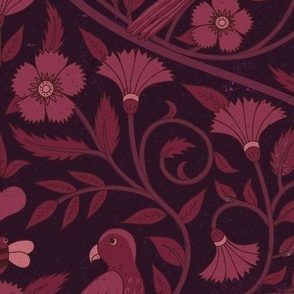 Parrot and Bee Block print Ogees - maroon and black - Large scale by Cecca Designs