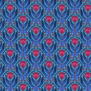 Art Deco Tulips, pink blue, small scale 