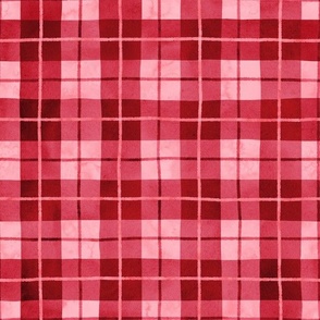 Wonky Watercolor Plaid - Cherry Red