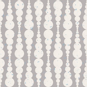 Large Abstract Block Printed Stacked Grey Circles Dots On Off-White Ecru with Light Blue speckles