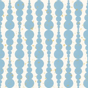 Large Abstract Block Printed Stacked Light Blue Circles Dots On Off-White Ecru with Yellow speckles