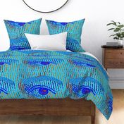 Queen Elizabeth Welcoming Eyes - Navy Turquoise Orange - Design 16215837