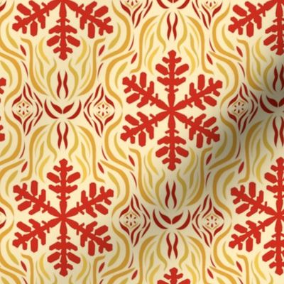winter fire snowflake, red and yellow,  small scale