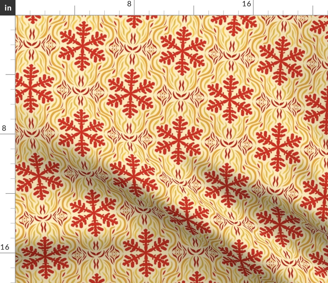 winter fire snowflake, red and yellow,  small scale