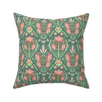 damask lilies in orange and green, small scale, 5.3" 