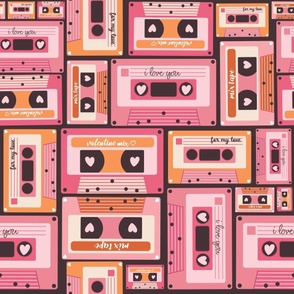 Retro Valentine Cassette Tape Pattern - Large