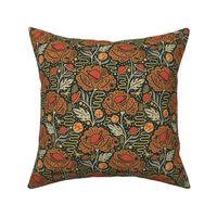 Dreamy Floral Galaxy | Medium Scale | Maximalist Celestial Flowers in Space | Retro Orange Red Yellow