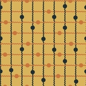 Wavy Dots Check Grid | Regular Scale | Retro Yellow Orange Dark Navy
