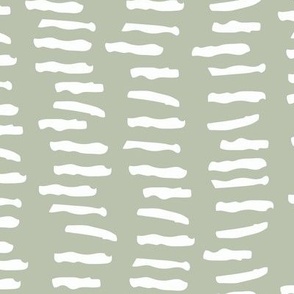 Sage Dashed Lines - Hand Drawn Pattern - Sage Green and White
