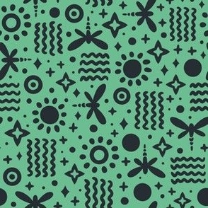 Funky Space Dragonflies | Medium Scale | Retro Green