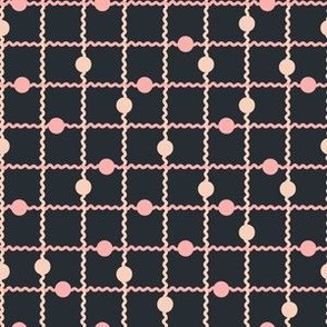 Wavy Dots Check Grid | Regular Scale | Pinks on Dark