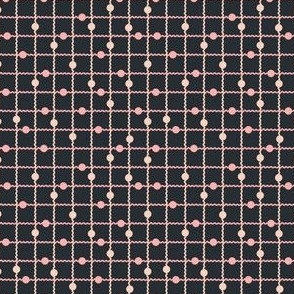 Wavy Dots Check Grid | Small Scale | Pinks on Dark